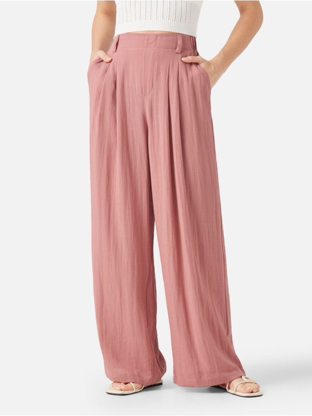Halara High Waisted Pocket Wide Leg Palazzo Linen-Feel Pants Size Small NWT